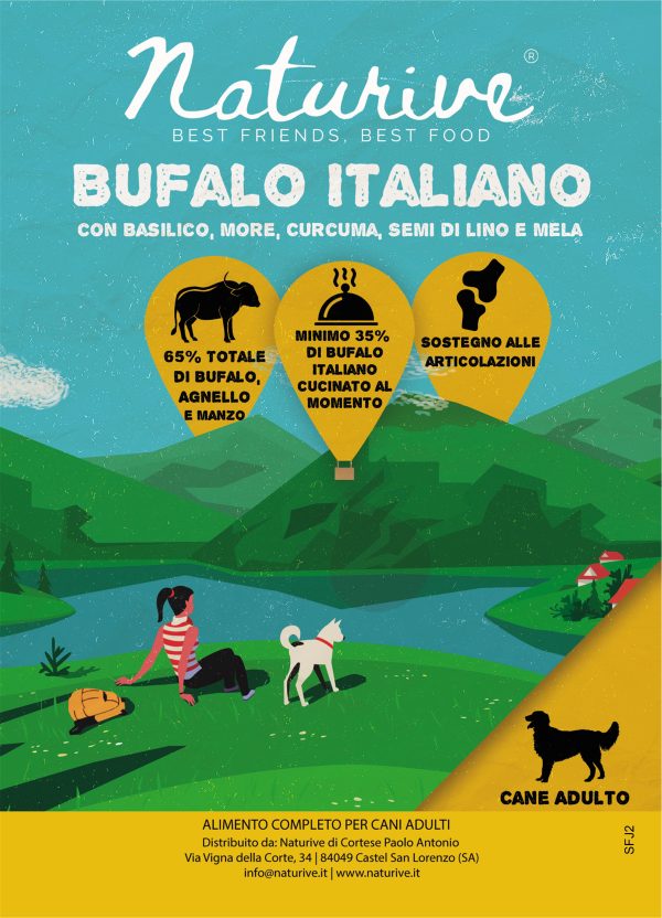 Bufalo italiano con basilico, more, curcuma, semi di lino e mela - cane adulto