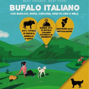 Bufalo italiano con basilico, more, curcuma, semi di lino e mela - cane adulto
